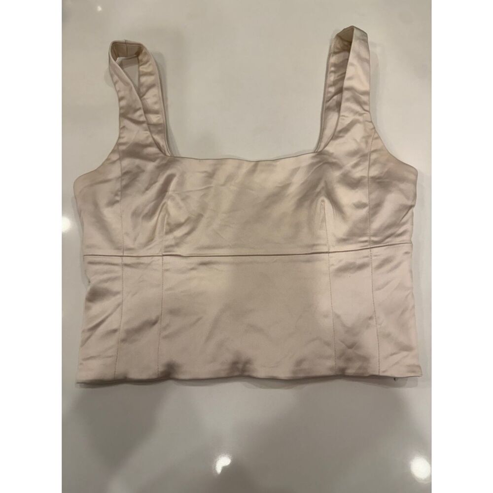 Aritzia Wilfred Satin Square-Neck Crop Top Small - Light Pale Blush Pink